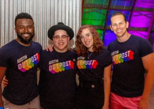 A group of Austin Outpost volunteers at Queerbomb in 2019